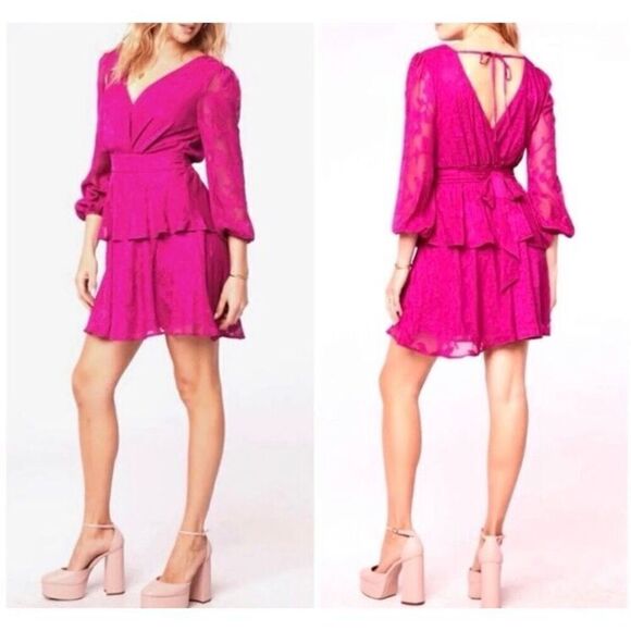 BOG BAND OF THE FREE - NWT “Kiss Me” Peplum Tiered Mini Dress in Fuchsia - Picture 11 of 16